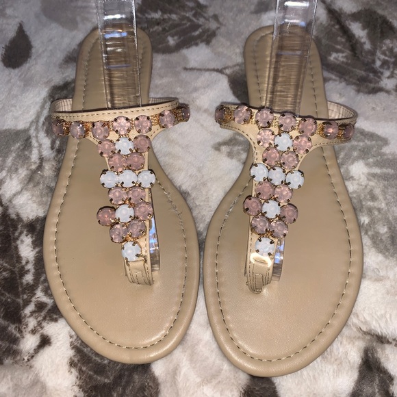 Black Rivet Shoes Black Rivet Gold Rhinestone Thong Sandals Size 95